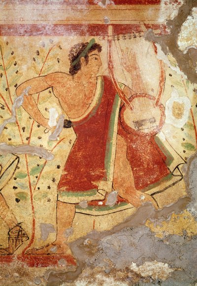 Musician Playing the Zither, from the Tomb of the Leopards, c.490 BC by Etruscan